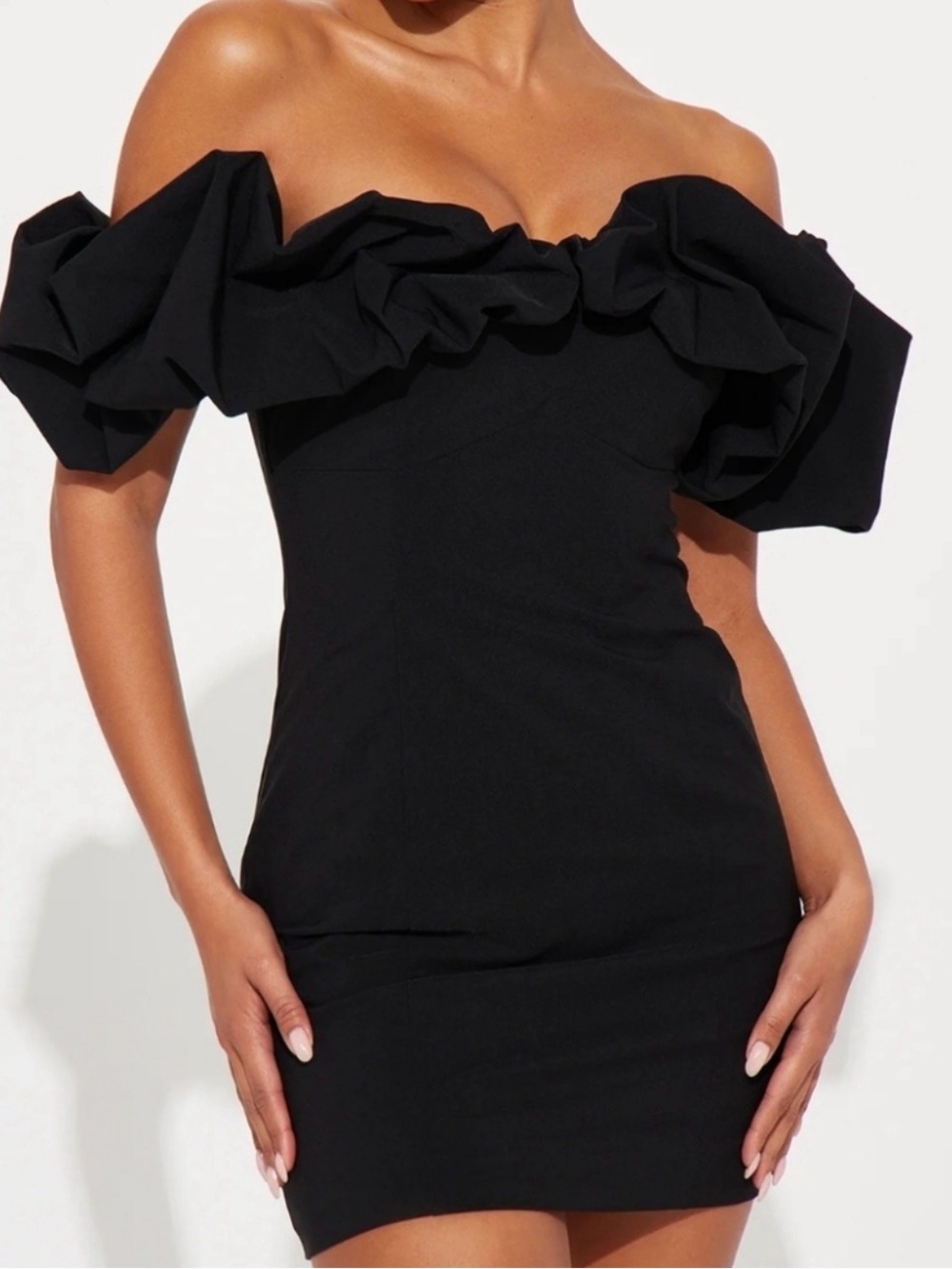 Zara Black Off-Shoulder Ruffle Bodycon Dress